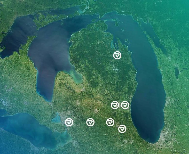 Map of Michigan with Omni locations marked.